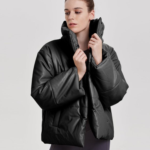 NWOT LIT Puffer Faux-leather Snap Fluffy Coat S black MSRP $199 - Picture 1 of 11